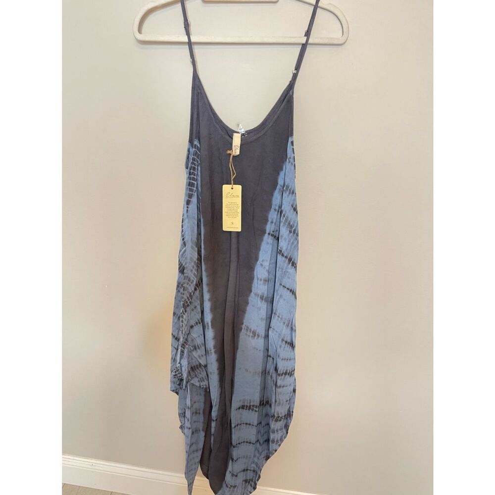 Elan Tie Dye Maxi Dress Handkerchief Hem Boho Draped Adjustable Straps NWT - Picture 6 of 8